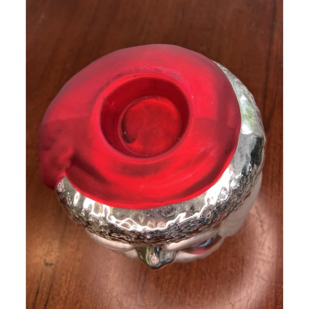 Vtg Dept 56 Christmas Candle Holder Mercury Glass Santa Votive Hand Painted‎